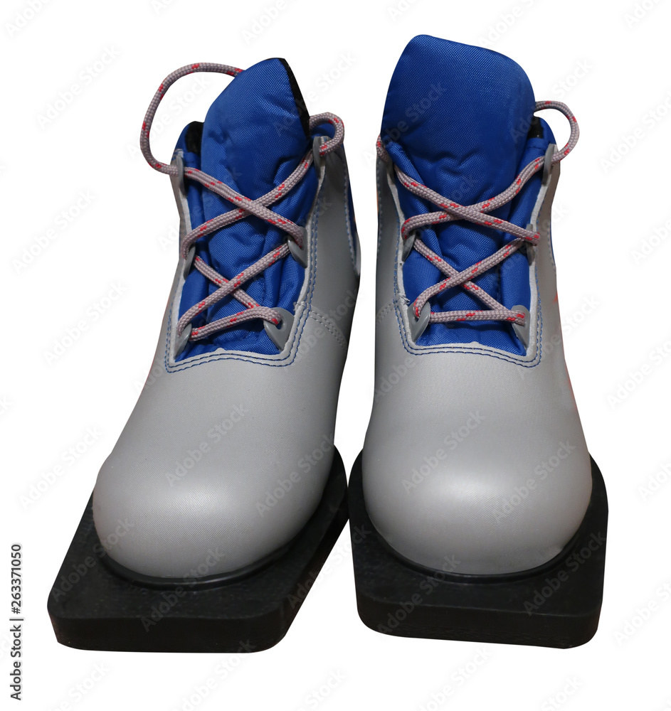 Sports Ski Boots on isolated white background close-up Sports Ski Boots on isolated white background close-up