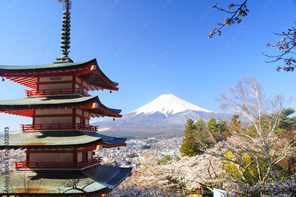 富士山　五重塔　桜