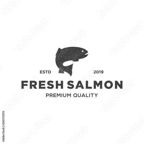 salmon fish logo seafood label badge vector
