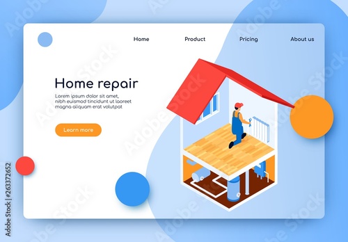 Isometric Lettering Home Repair Landing Page.