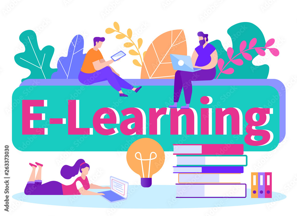 Flat Banner Inscription E-learning Illustration. Flat Banner Inscription E-learning Illustration.
