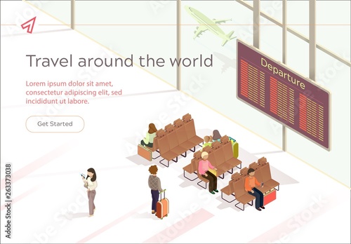 Banner Illustration Travel around World Waiting.