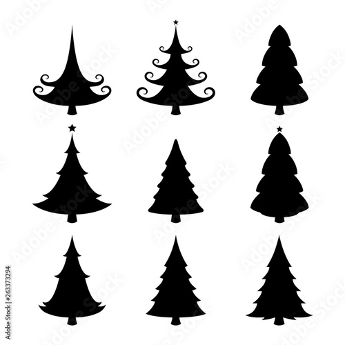 Christmas tree silhouettes on the white background. Vector illustration.
