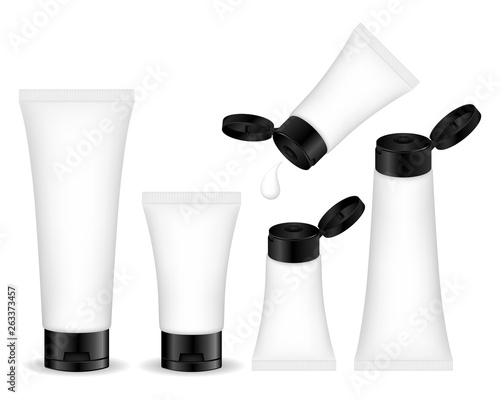 Cosmetic tube for cream, gel, liquid, foam. Beauty product package, vector illustration.