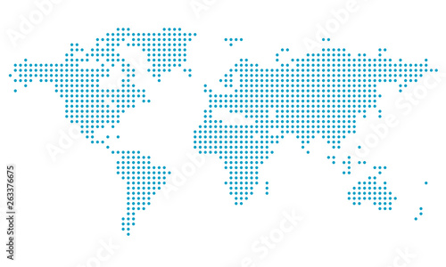 Kropkowana mapa świata, szablon mapy dla wzoru strony internetowej, infografiki. Globe podobna ikona mapy świata. Podróżuj po całym świecie, mapa sylwetka tło.