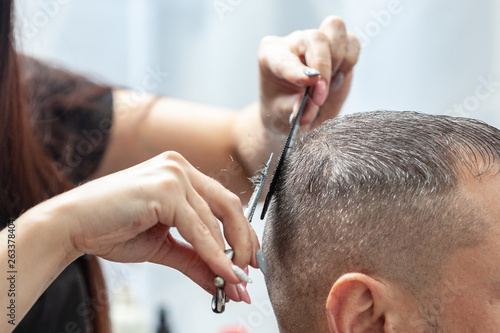 Closeup of hair cutting