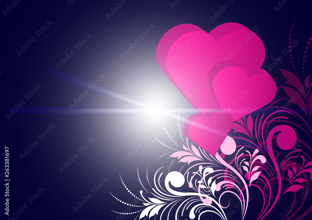 Pattern Floral Romantic elements and 3d Heart on a Star light Gradient Background Pattern Floral Romantic elements and 3d Heart on a Star light Gradient Background