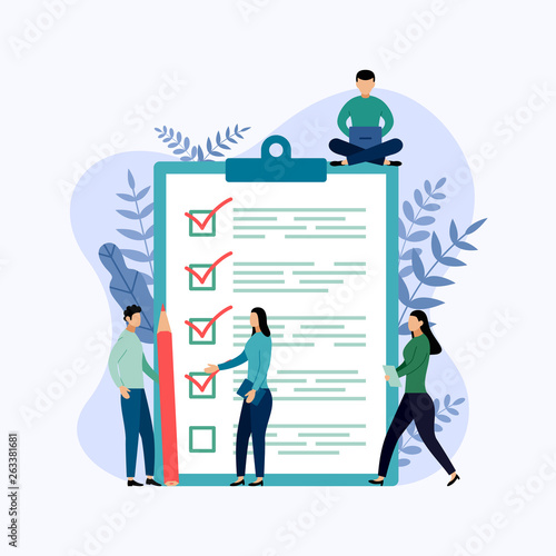 Survey report, checklist, questionnaire, business concept vector illustration