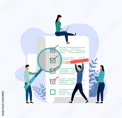 Survey report, checklist, questionnaire, business concept vector illustration