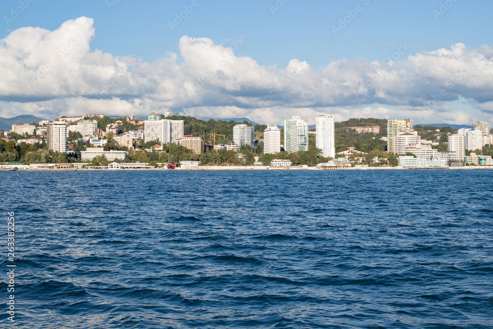 Fototapeta premium View of the city coast from the sea