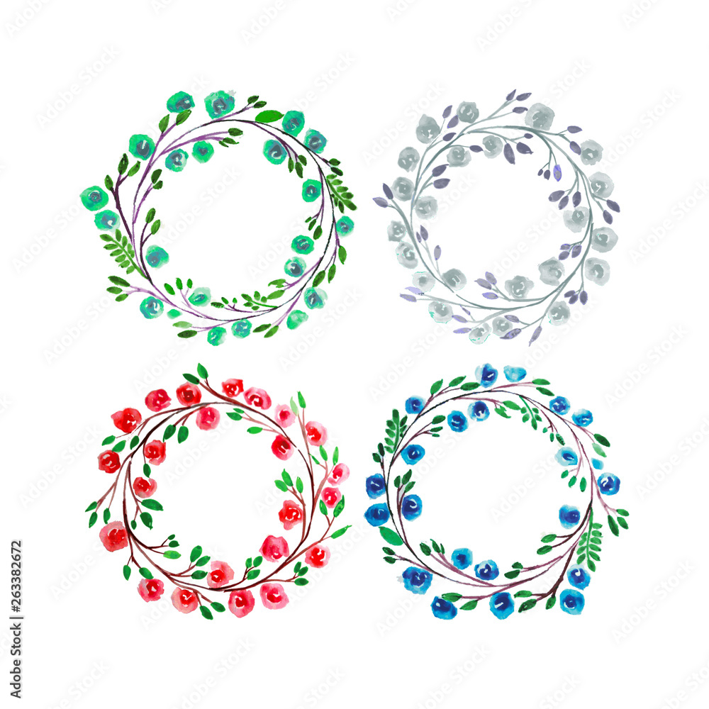 Set of watercolor wreaths and laurels.