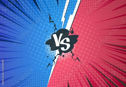 Versus comics background. Superhero pop art battle, cartoon halftone style, retro VS challenge template. Vector war poster versus comics art