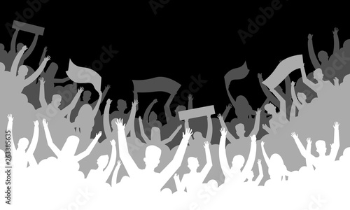 Crowd silhouette background. Soccer fan people baseball basketball football handball hockey audience tribune. Vector concert banner hall bleachers