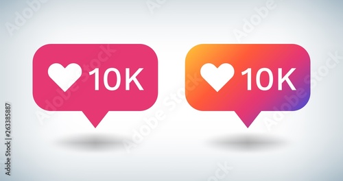 Counter Notification Icon. Social media gradient bulb with 10K followers likes comments. Vector UI button heart inspired by friend