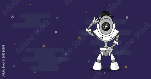 Cartoon Character Computer Cute Game Robot. Disko dancer bot.