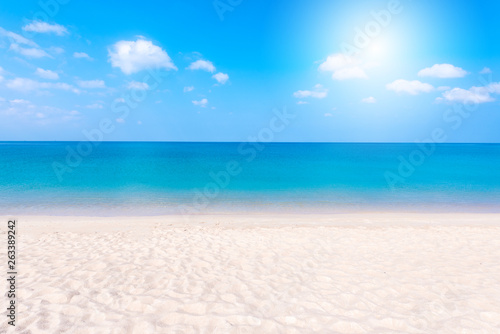 Relaxing Landscape view of white beach, clear sea and blue sky