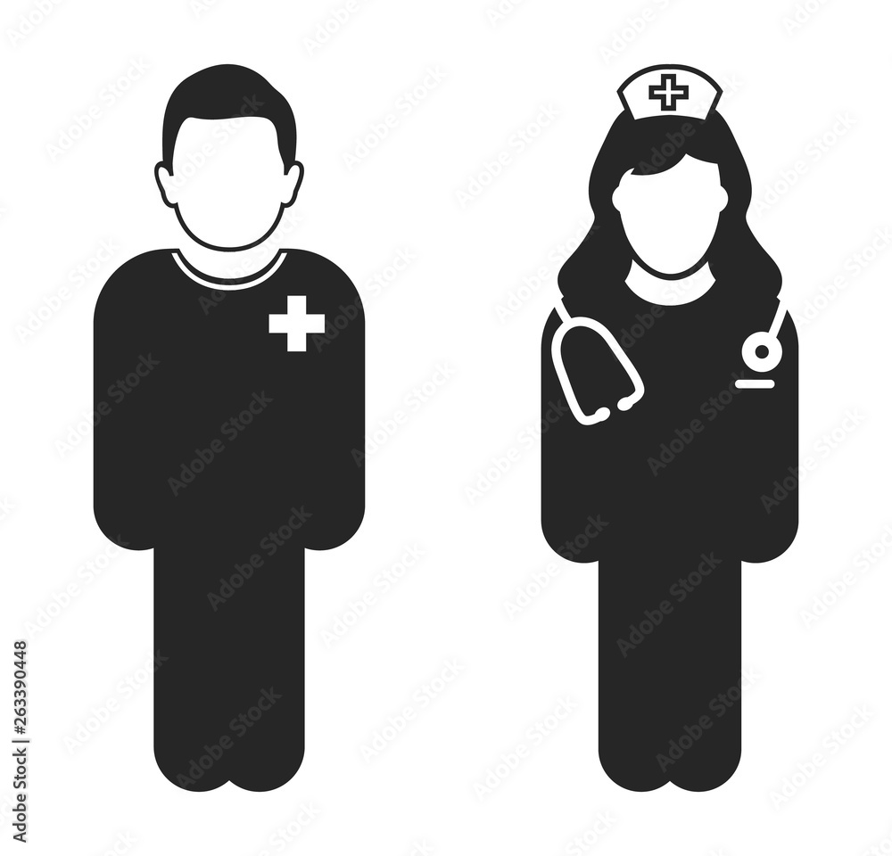 Standing Nurse and patient Icon. Flat style vector EPS.