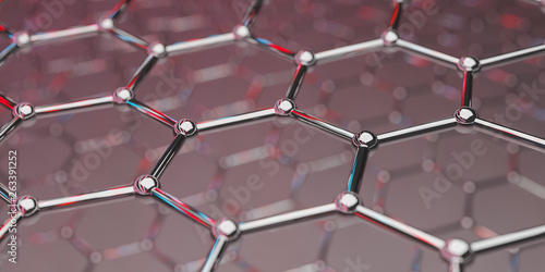 Graphene molecular nano technology structure on a red background - 3d rendering