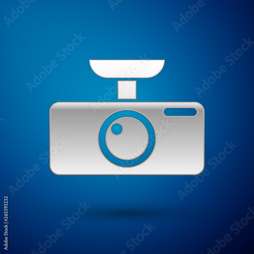 Silver Car DVR icon isolated on blue background. Car digital video recorder icon. Vector Illustration