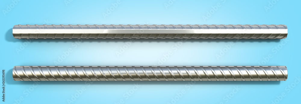 Reinforcement steel bar Steel building armature 3d illustration on blue gradient background