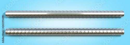 Obraz na płótnie Reinforcement steel bar Steel building armature 3d illustration on blue gradient background w salonie
