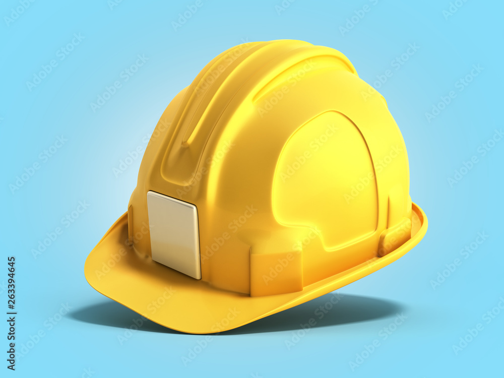 Fototapeta premium Hard hat helmet Construction tools 3d render on blue gradient
