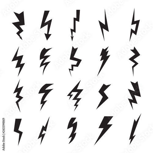Thunderbolt collection. Lightning electric flash voltage electricity vector symbols isolated. Danger energy  flash thunderbolt illustration