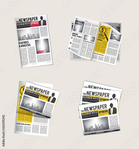 Newspapers icons. Journalist collection of reading daily news with headlines tabloid vector symbols of newspaper. Pile and stack news with headline illustration