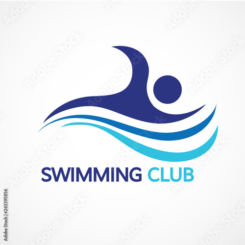 Abstract Swimming Logo Design through waves concept design