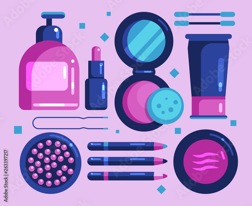 Female cosmetics for the face, flat icons set