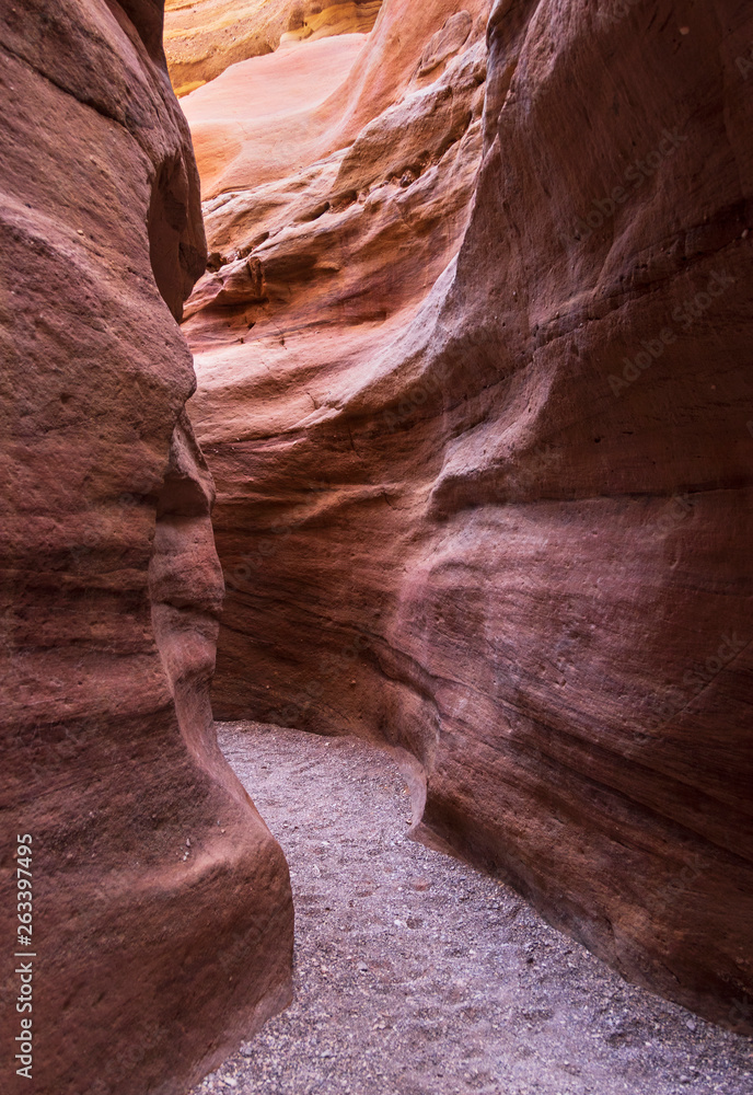 the sandstone walls of the narrow part of the red canyon in the eilat mountains in israel near the sinai border the sandstone walls of the narrow part of the red canyon in the eilat mountains in israel near the sinai border