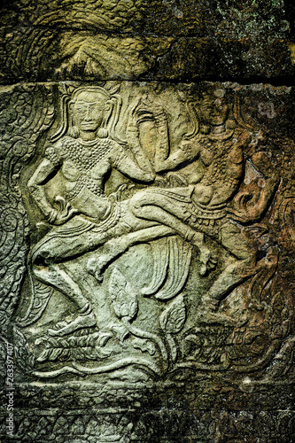 Bas-relief carvings of Apsara, Angkor Wat, Siem Reap, Cambodia