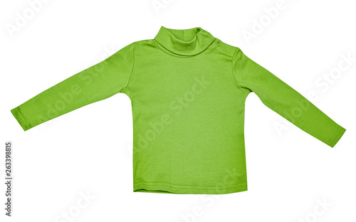 Children's wear - kid's baby green turtleneck roll-neck sweater isolated on the white background