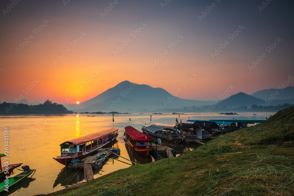 Beautiful sunrise on Mekong river , border of Thailand and Laos, Loei province,Thailand.