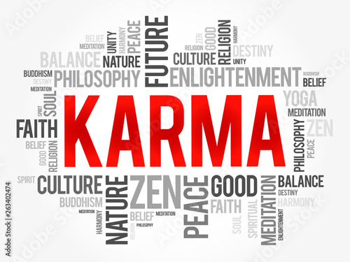 Karma word cloud collage, religion concept background