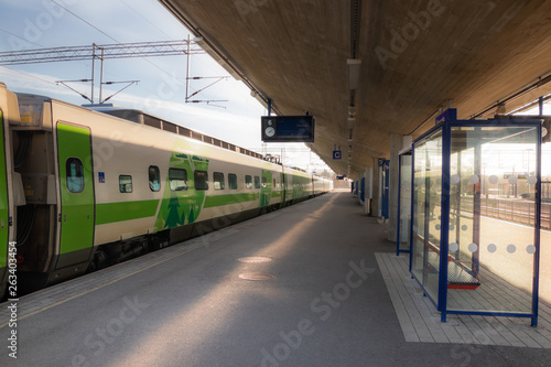 Kouvola, Finland - April 18, 2019: Train on the station at morning