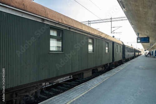 Kouvola, Finland - April 18, 2019: Old steam train Ukko-Pekka on the station at morning.