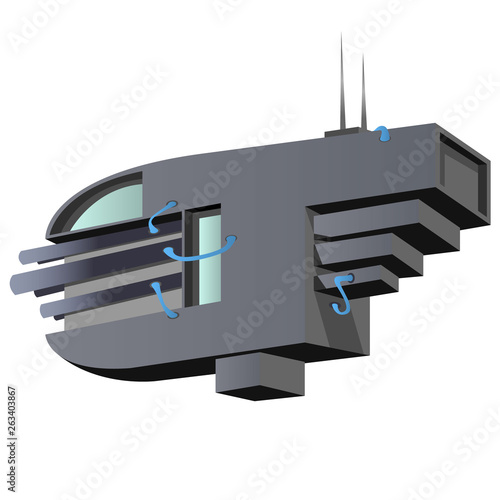 An image of a robot head in dark colors, a mechanized head, cyberpunk