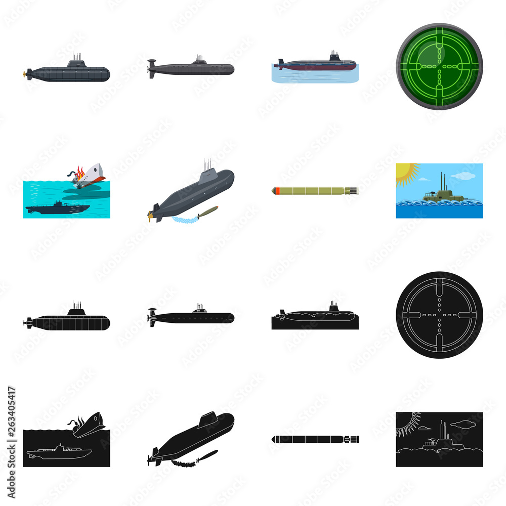 Vector illustration of war  and ship symbol. Set of war  and fleet vector icon for stock.