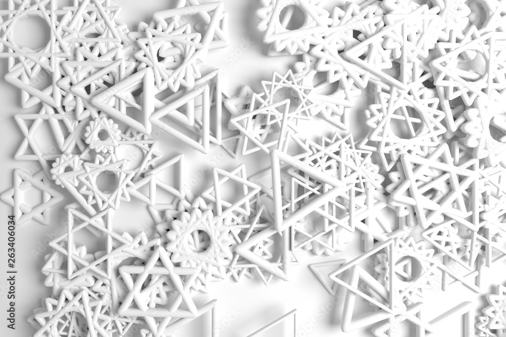 Bunch of triangle & star, view from top, for design texture & background. 3D rendering. Bunch of triangle & star, view from top, for design texture & background. 3D rendering.