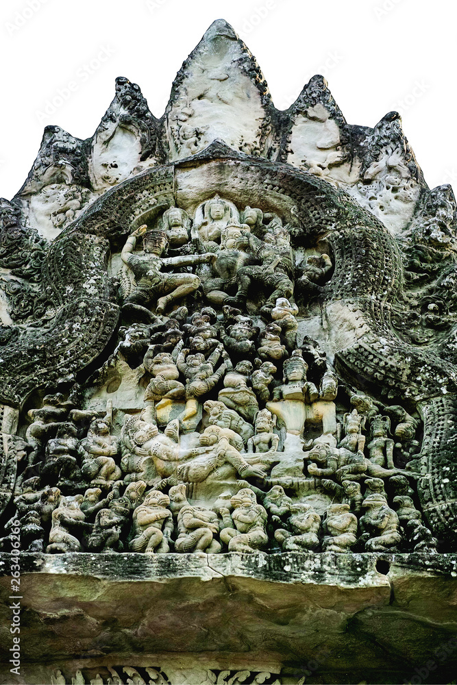 Bas-relief stone carving, Angkor Wat, Siem Reap, Cambodia