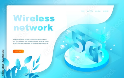 Isometric 5G network vector illustration. landing page template Eps 10