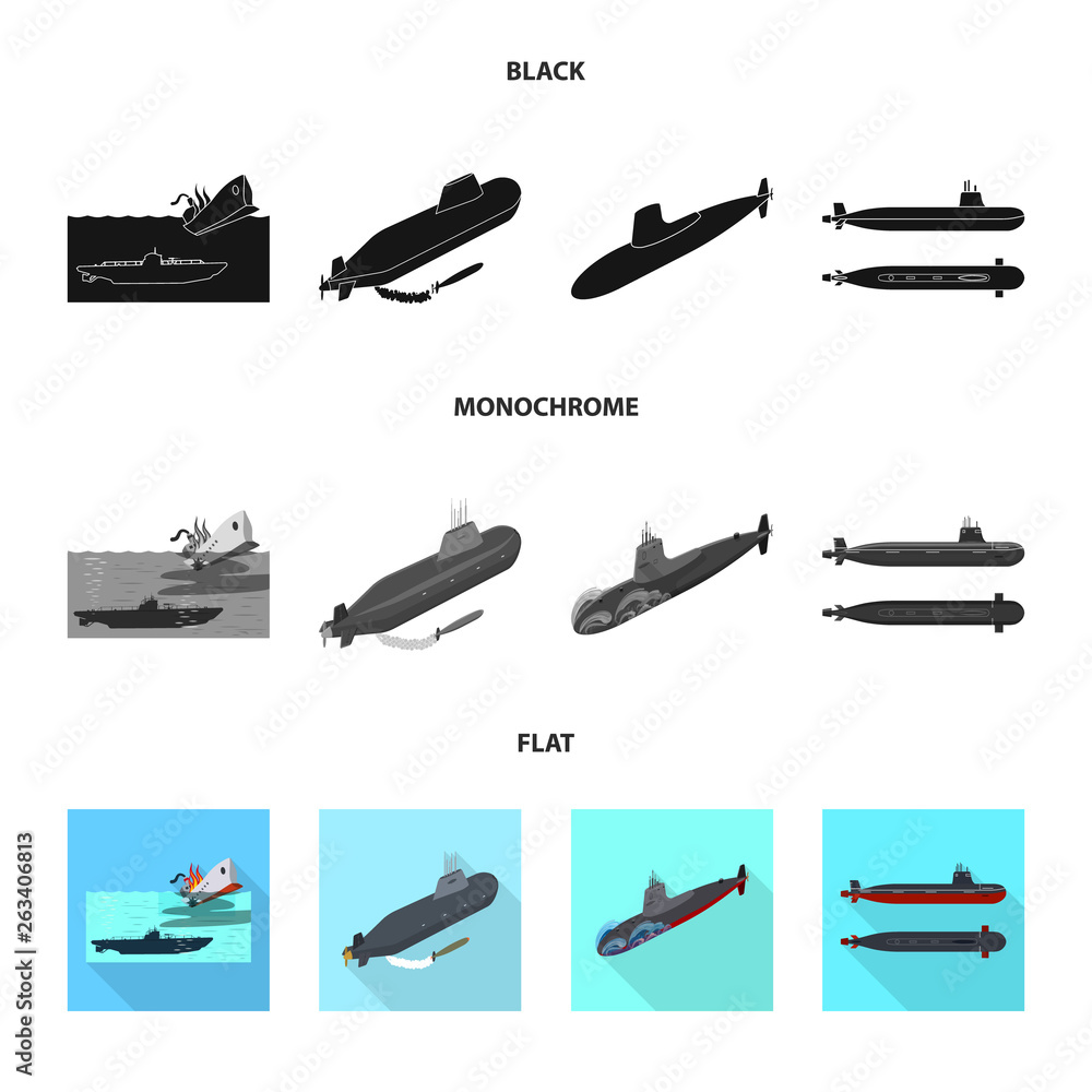 Vector illustration of war  and ship logo. Collection of war  and fleet stock symbol for web.