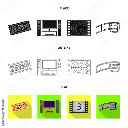 Vector illustration of television and filming sign. Set of television and viewing stock vector illustration. © Svitlana