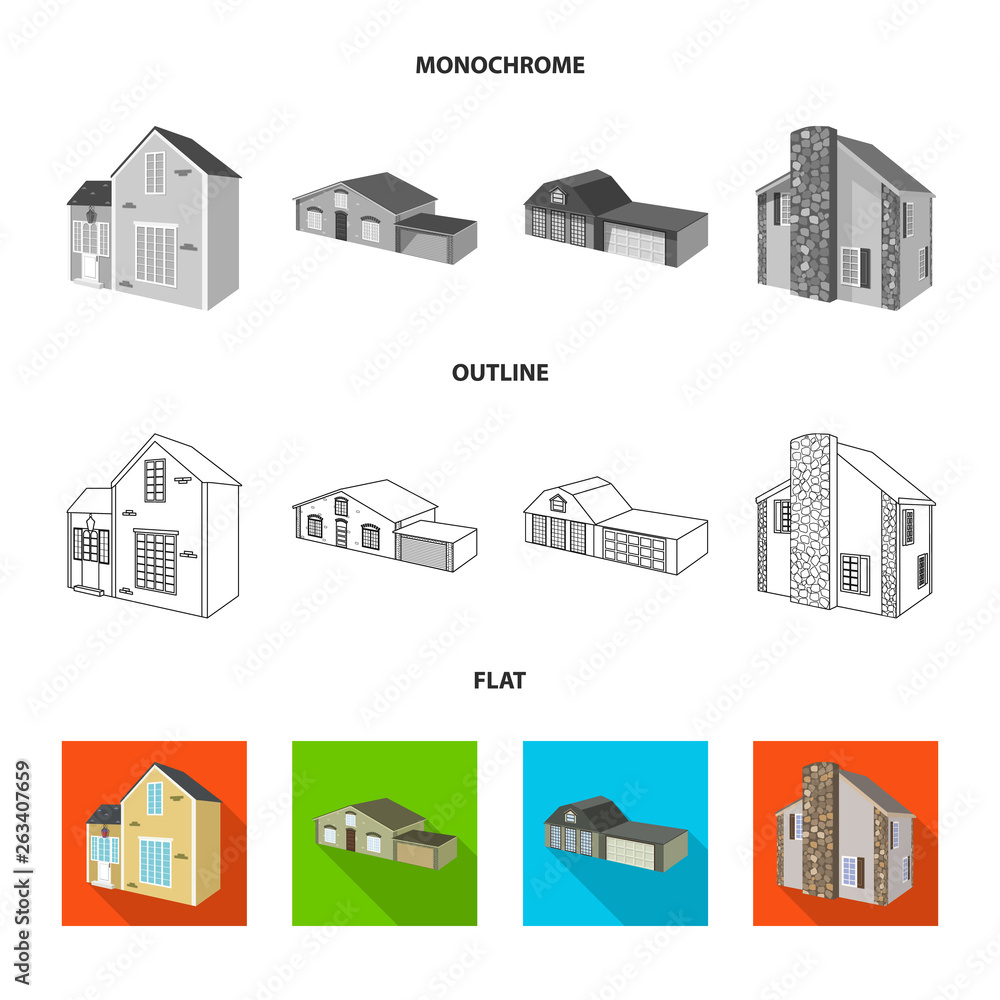 Isolated object of facade and housing sign. Set of facade and infrastructure stock vector illustration. Isolated object of facade and housing sign. Set of facade and infrastructure stock vector illustration.
