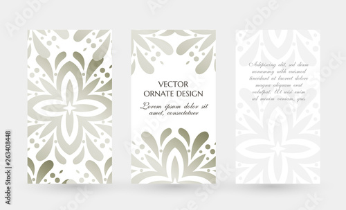 Silver floral elegant motif. Elegant vertical flayers. Vector illustration for event invitation, ceremony card or celebration banner.