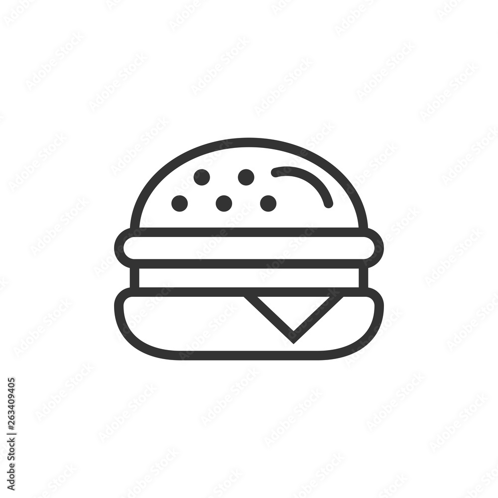 Burger sign icon in flat style. Hamburger vector illustration on white isolated background. Cheeseburger business concept. Burger sign icon in flat style. Hamburger vector illustration on white isolated background. Cheeseburger business concept.