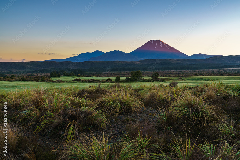Obraz premium Cone volcano,sunrise,Mount Ngauruhoe,New Zealand 6