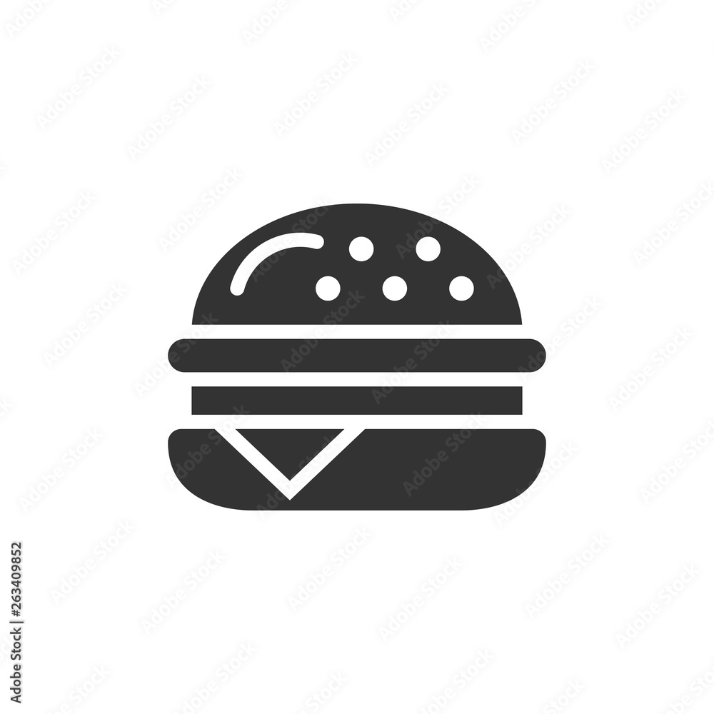 Burger sign icon in flat style. Hamburger vector illustration on white isolated background. Cheeseburger business concept. Burger sign icon in flat style. Hamburger vector illustration on white isolated background. Cheeseburger business concept.