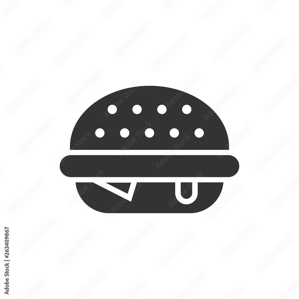 Burger sign icon in flat style. Hamburger vector illustration on white isolated background. Cheeseburger business concept. Burger sign icon in flat style. Hamburger vector illustration on white isolated background. Cheeseburger business concept.